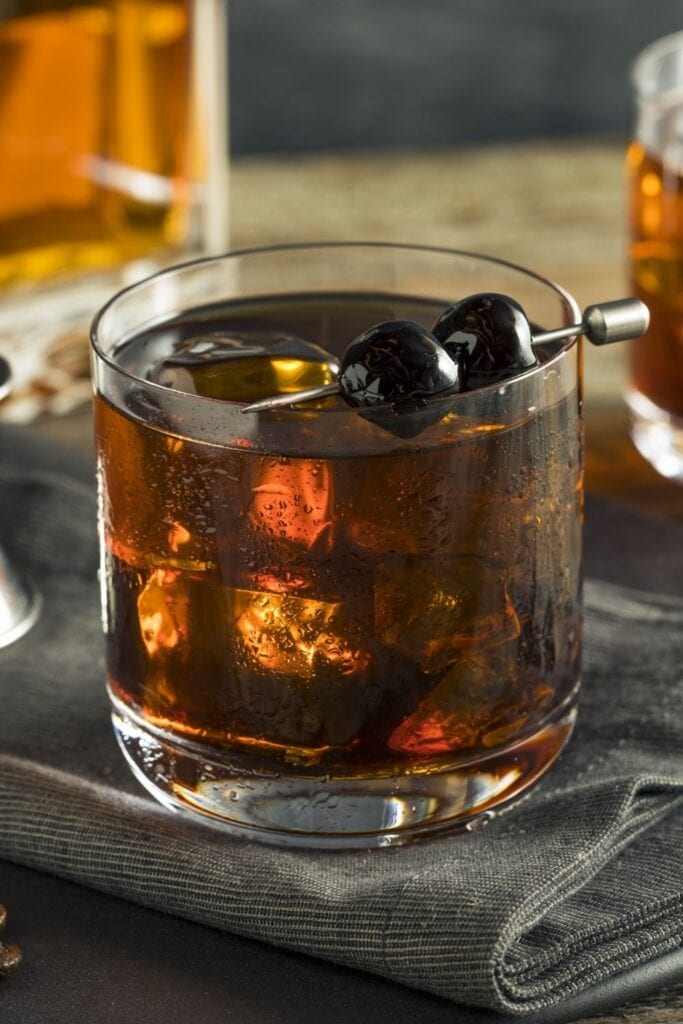 Old-Fashioned Bourbon Coffee Cocktail with Cherries