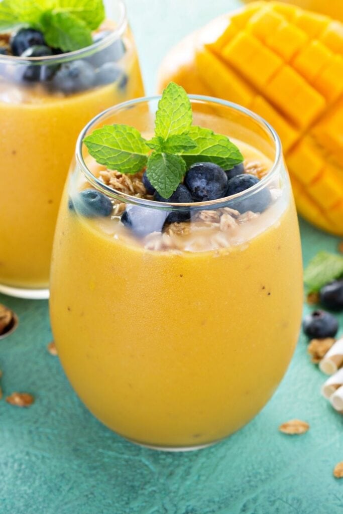 Mango smoothie with blueberries
