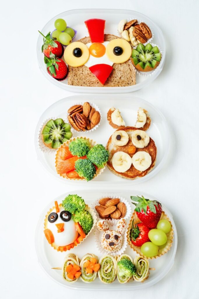Healthy School Lunch for Kids with Bread, Fruits and Vegetables