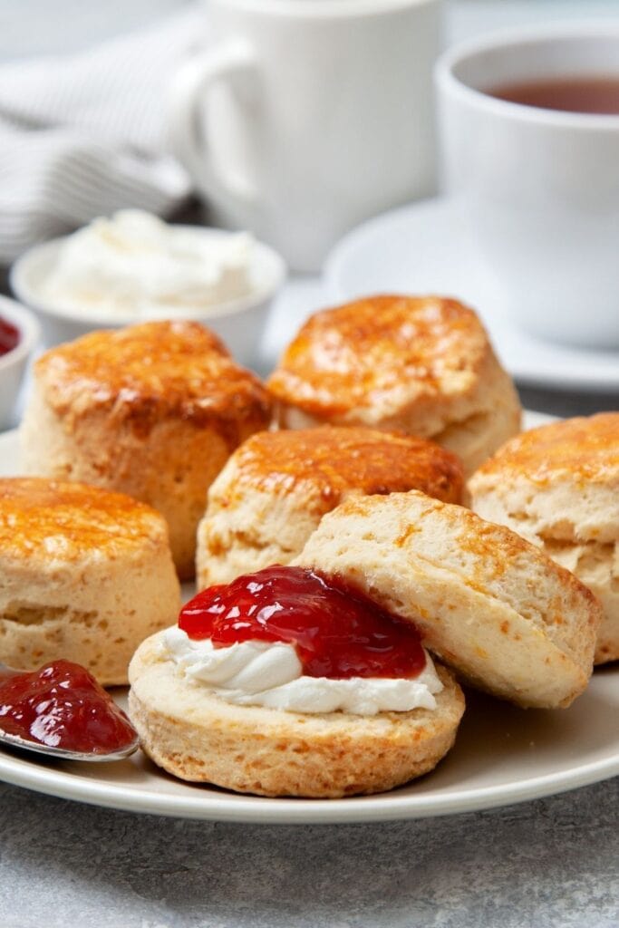 Scones with Strawberry Jam in a Plate