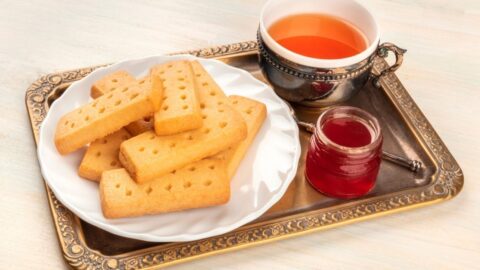 Scottish Shortbread Cookies with Jam and Tea
