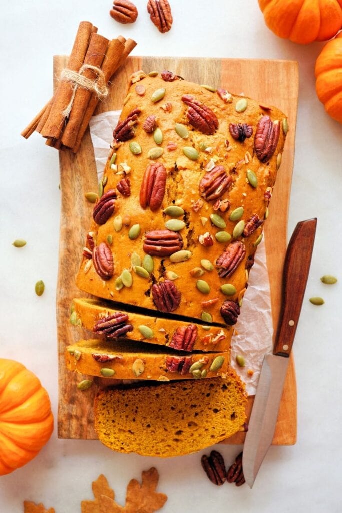 Slices of Fall Pumpkin Bread with Nuts