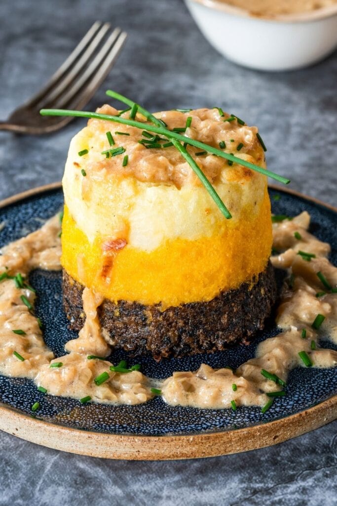 Stacked Haggis with Turnips and Potatoes