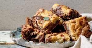 Stacked Sweet Homemade Brownies with Chocolate Chip Cookies or Brookies