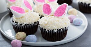 Sweet Easter Chocolate Cupcakes with Shredded Coconut