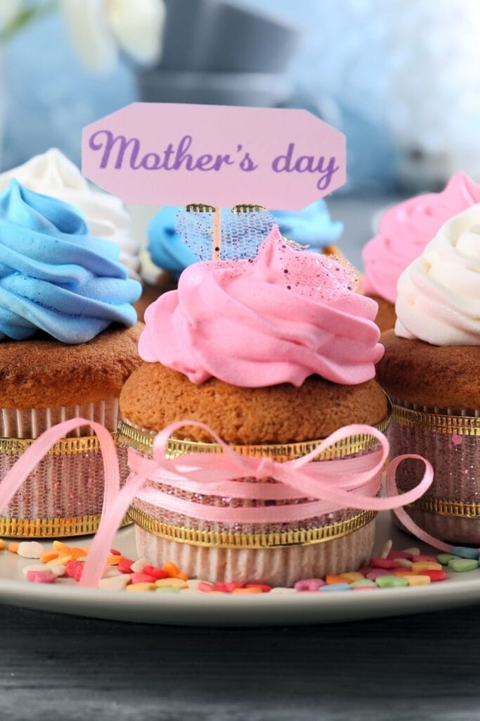 Sweet Mother's Day Cupcake with Cream Frosting
