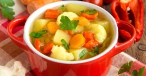 Vegetable Soup with Carrots, Cauliflower and Potatoes in a Bowl