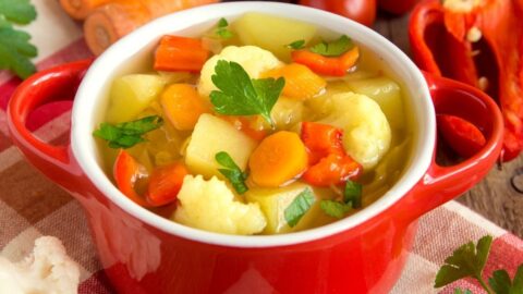 Vegetable Soup with Carrots, Cauliflower and Potatoes in a Bowl