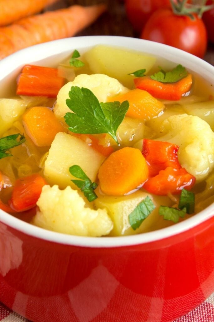 Warm Vegetable Soup with Carrots, Cauliflower and Potatoes