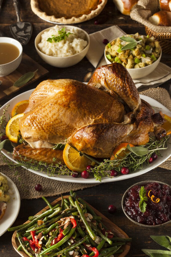 Whole Homemade Roasted Turkey with Thanksgiving Side Dishes