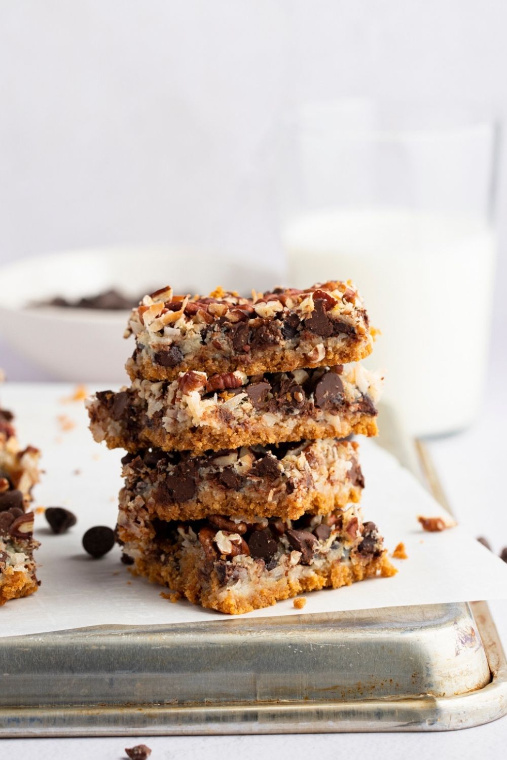 A Stack of Magic Bars with Chocolate Chips, Coconut and Nuts