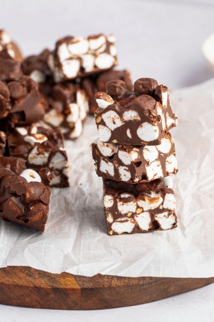 A Stack of Rocky Road Fudge with Marshmallows