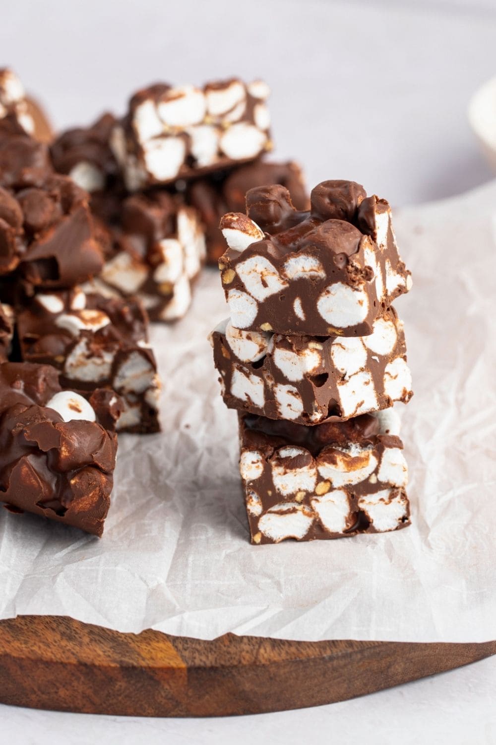 A Stack of Rocky Road Fudge with Marshmallows