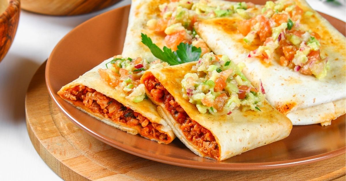 Appetizing Mexican Chimichangas with Minced Meat and Guacamole