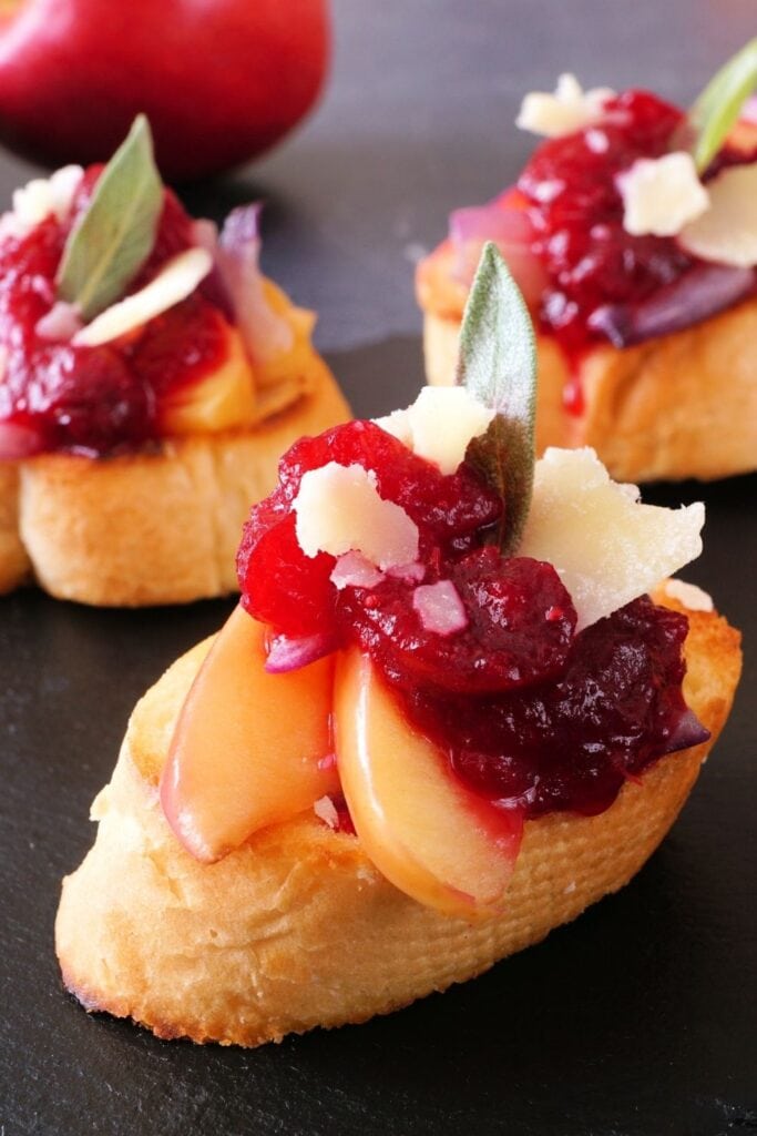 Homemade Crostini Appetizers with Cranberry Sauce