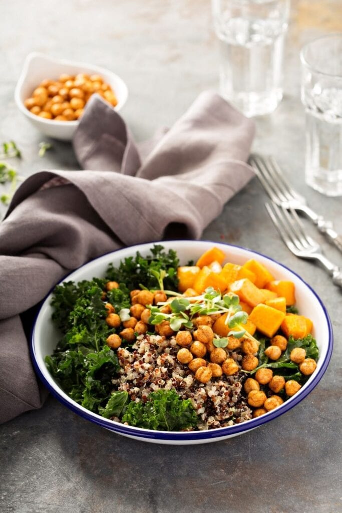 Healthy meal prep recipe Grain Bowl with Quinoa Kale Butternut Squash and Chickpeas