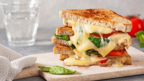 Grilled Cheese Sandwich with Tomatoes and Spinach