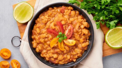 Homemade Cooked Fava Beans with Tomatoes