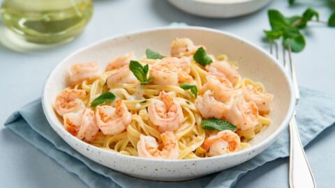Homemade Creamy Shrimp Pasta in a Plate