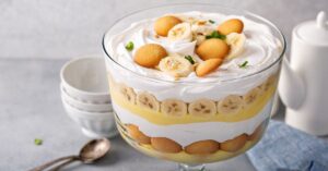 Homemade Eagle Brand Pudding Trifle with Vanilla Wafers and Banana Slices