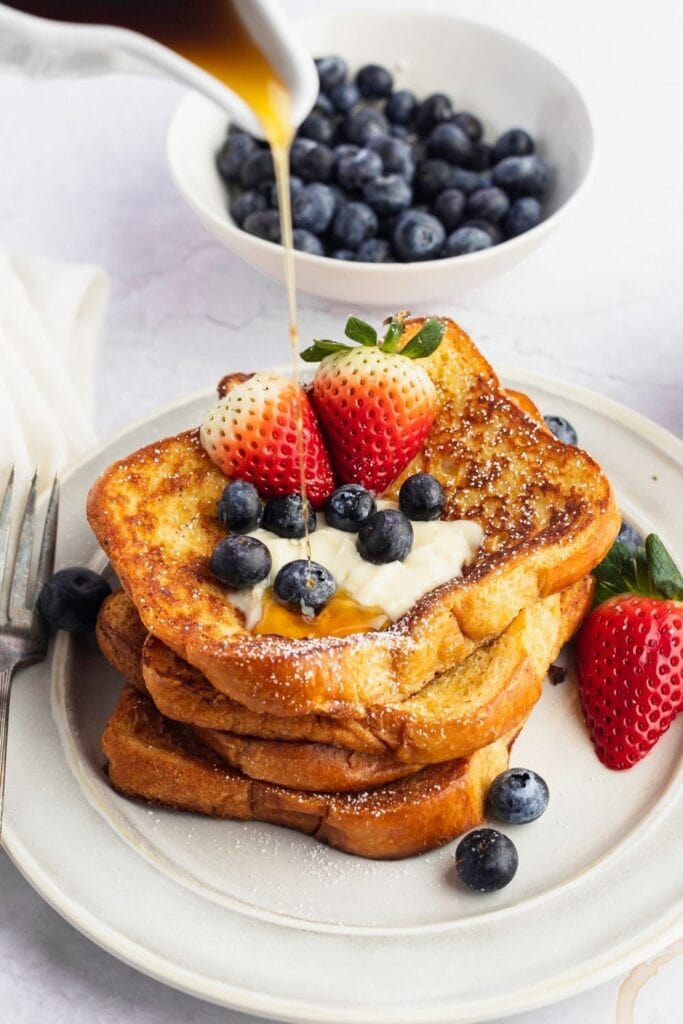 Homemade French Toast with Blueberry and Strawberry Toppings