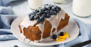 Homemade Loaf Bread with Icing and Blueberries
