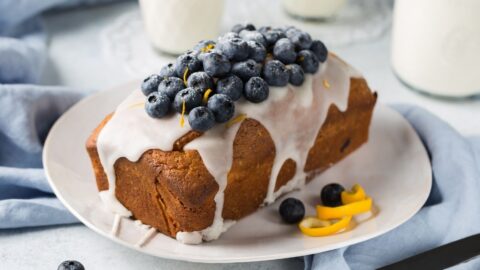 Homemade Loaf Bread with Icing and Blueberries