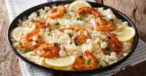 Homemade Orzo Pasta with Shrimp and Feta Cheese