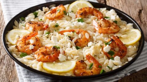 Homemade Orzo Pasta with Shrimp and Feta Cheese