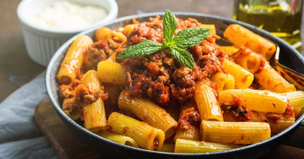 Homemade Rigatoni Pasta with Ground Beef and Tomatoes