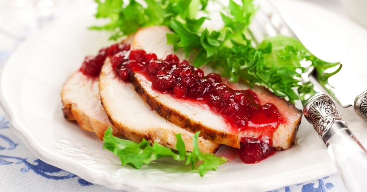 Homemade Slices of Roasted Turkey with Cranberry Sauce