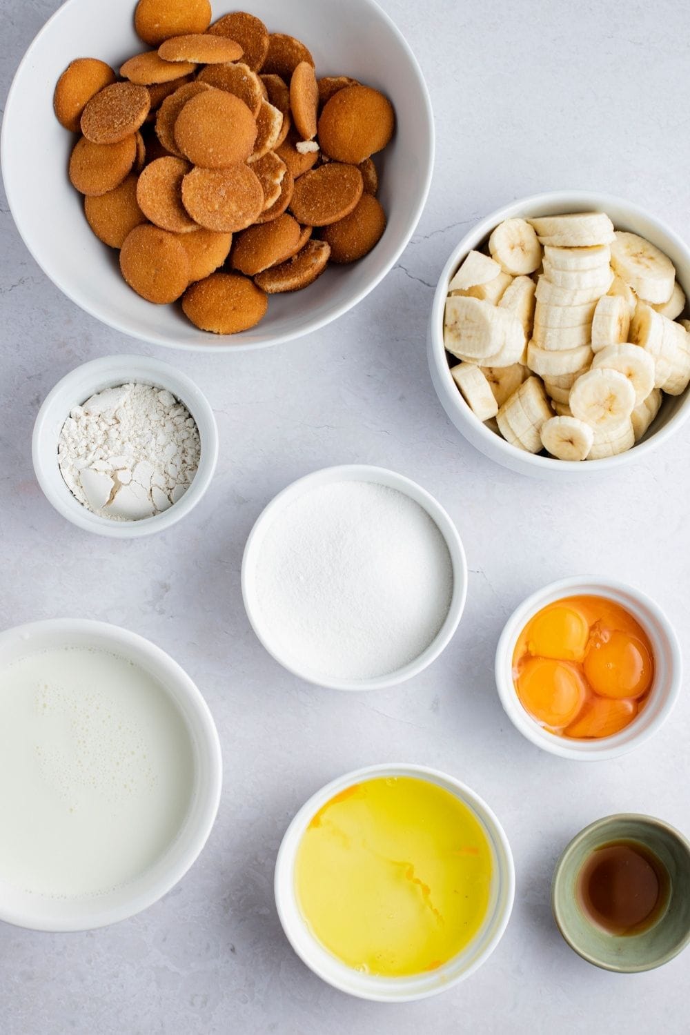 Nilla Wafers Banana Pudding Ingredients: Bananas, Milk, Sugar, All-Purpose Flour, Eggs and Nilla Wafers