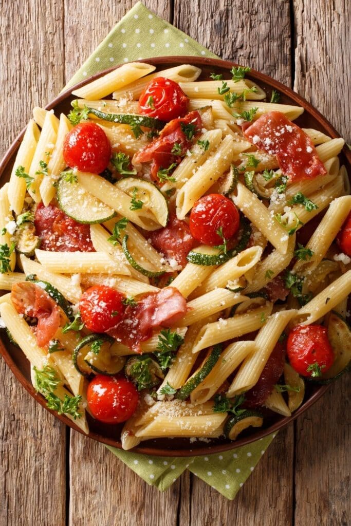 Penne Pasta with Prisciutto, Tomatoes and Herbs