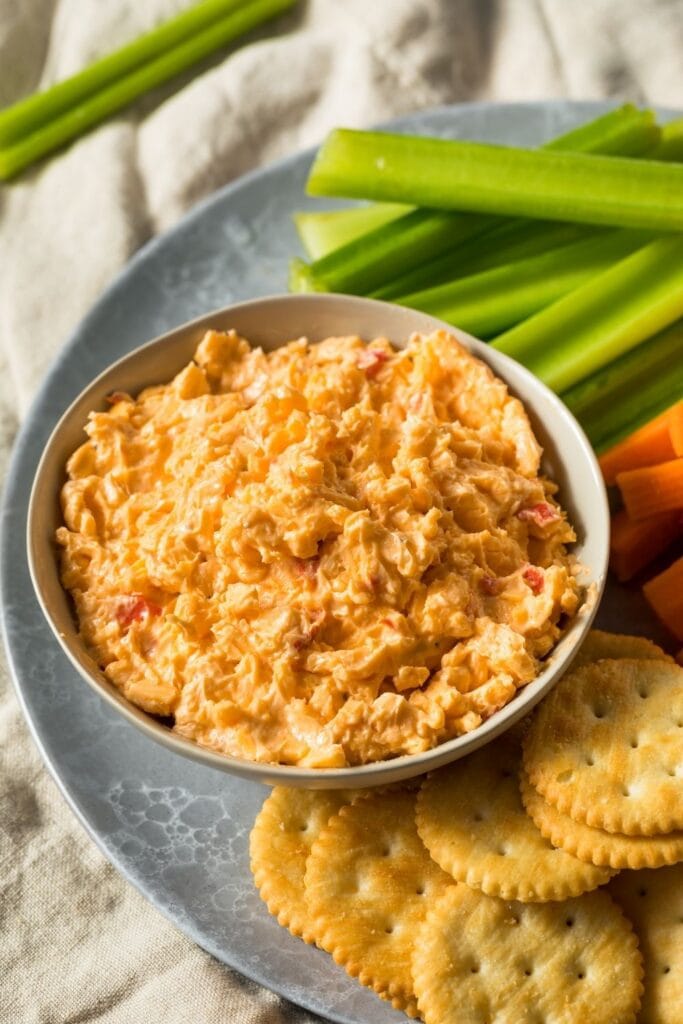 Pimento Cheese Spread with Vegetables and Crackers