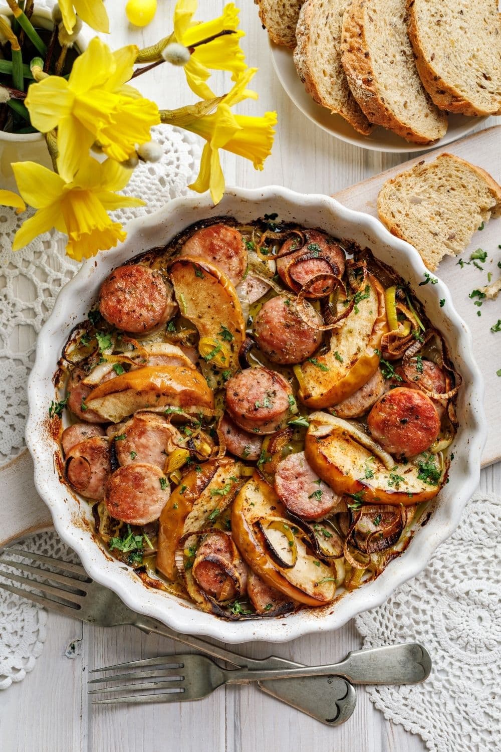 Sausage Casserole with Onion, Leek and Apples