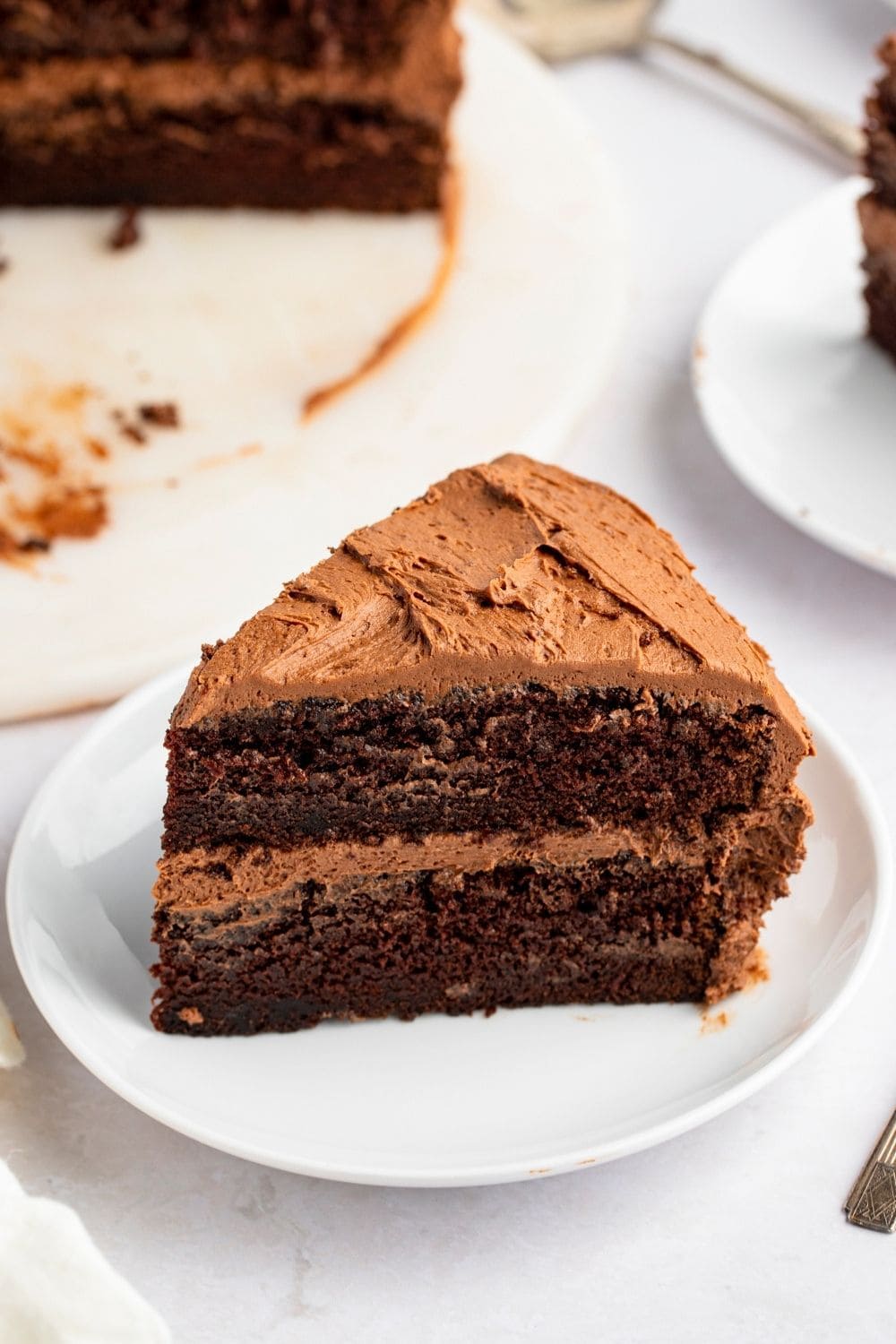 Slick of Chocolate Cake with chocolate frosting on top