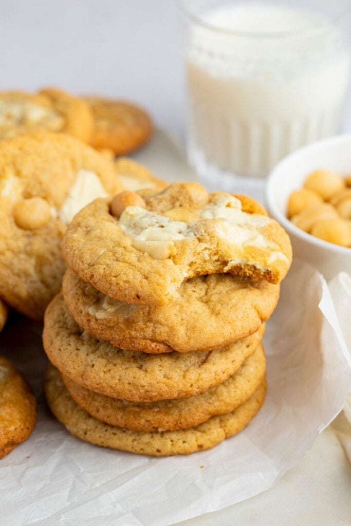 Stack of Cookies with White Chocolate Macadamia Nuts