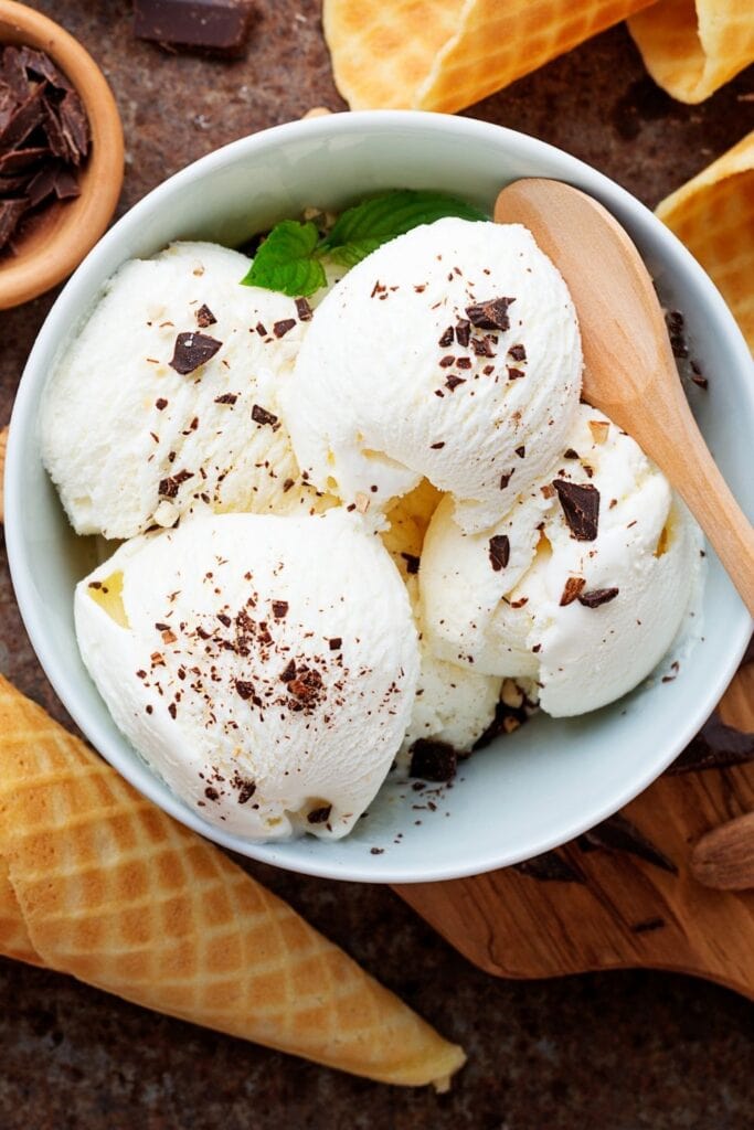 Vanilla Ice Cream with Almond Milk and Chocolate Bits