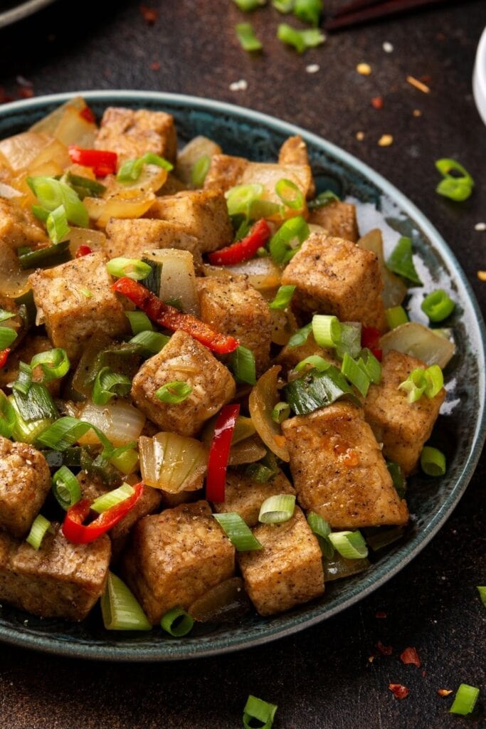 Vegan Tofu with Green Onions and Peppers