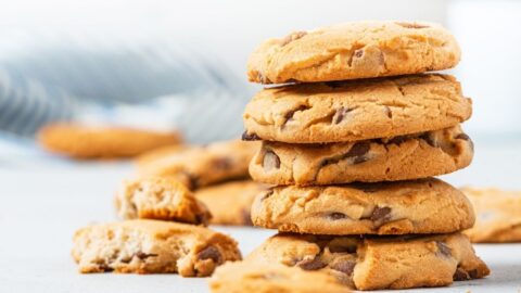 A Stack of Homemade Chewy and Crispy Chocolate Chip Cookies