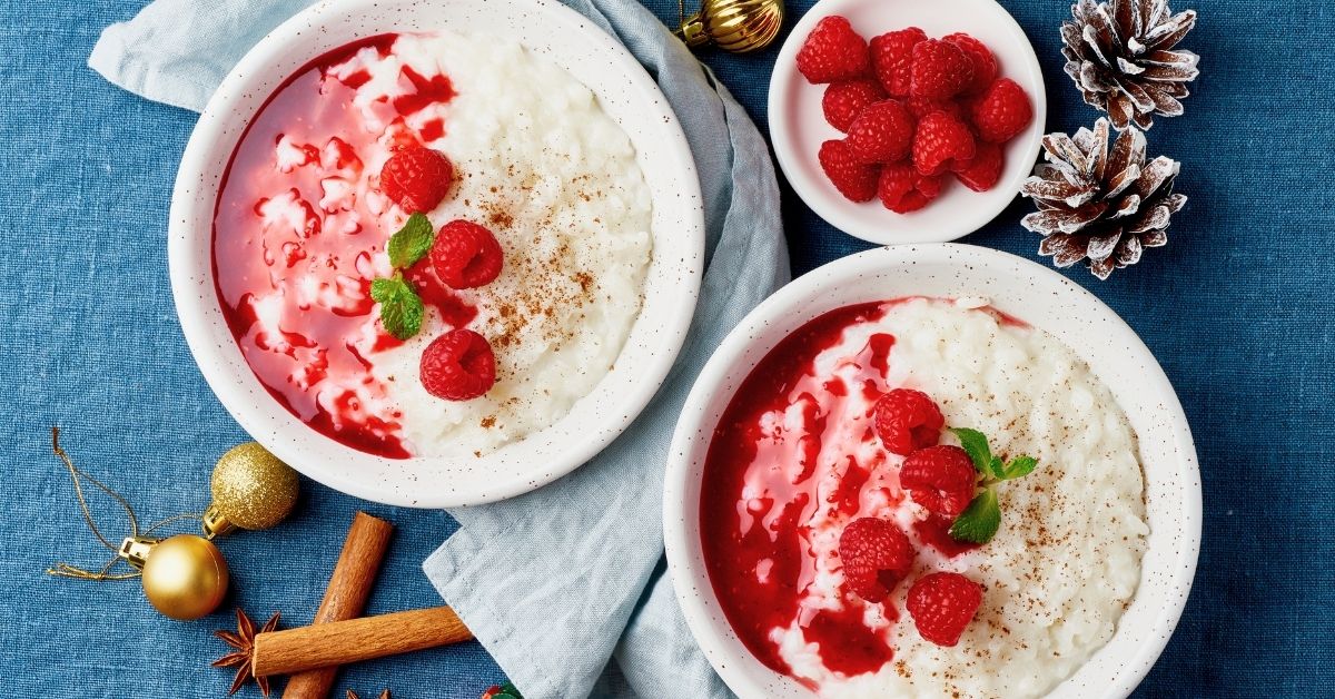 Bowl of Rice Pudding with Raspberries