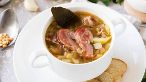 Bowl of Warm Ham Bone Soup