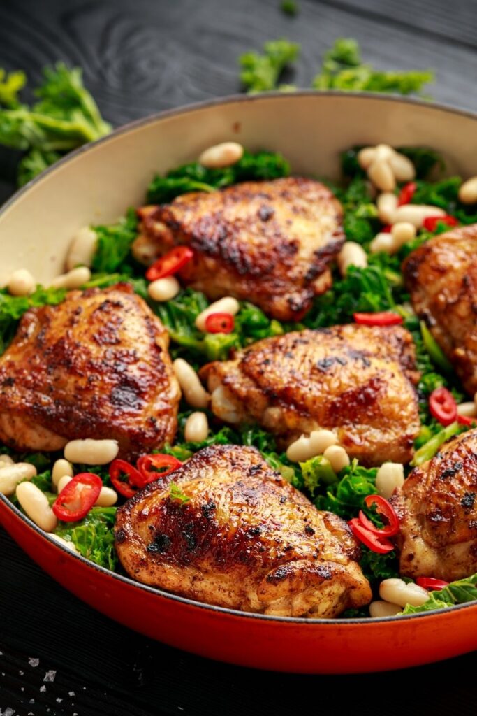Braised Chicken Thighs with Beans and Kale