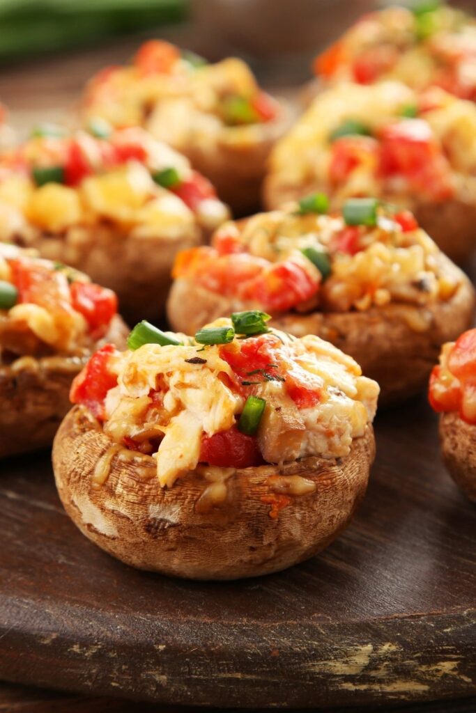 Cheesy Stuffed Mushrooms with Tomatoes and Green Onions