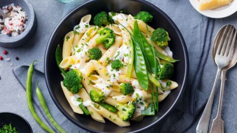 Creamy Pasta with Broccoli in a Bowl