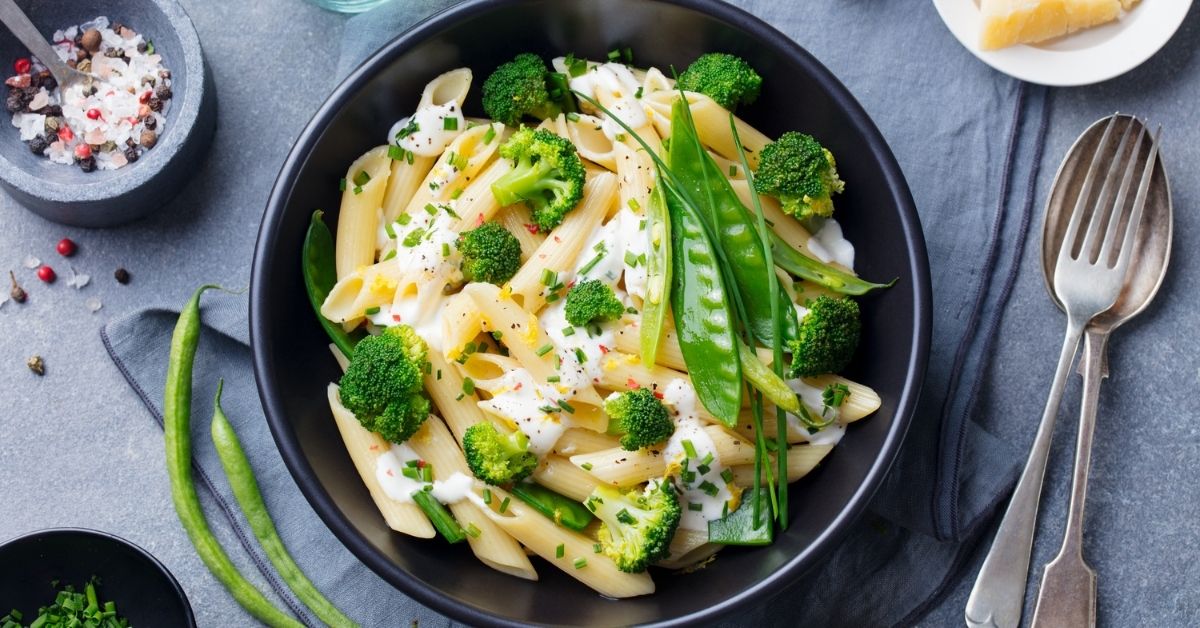 Creamy Pasta with Broccoli in a Bowl