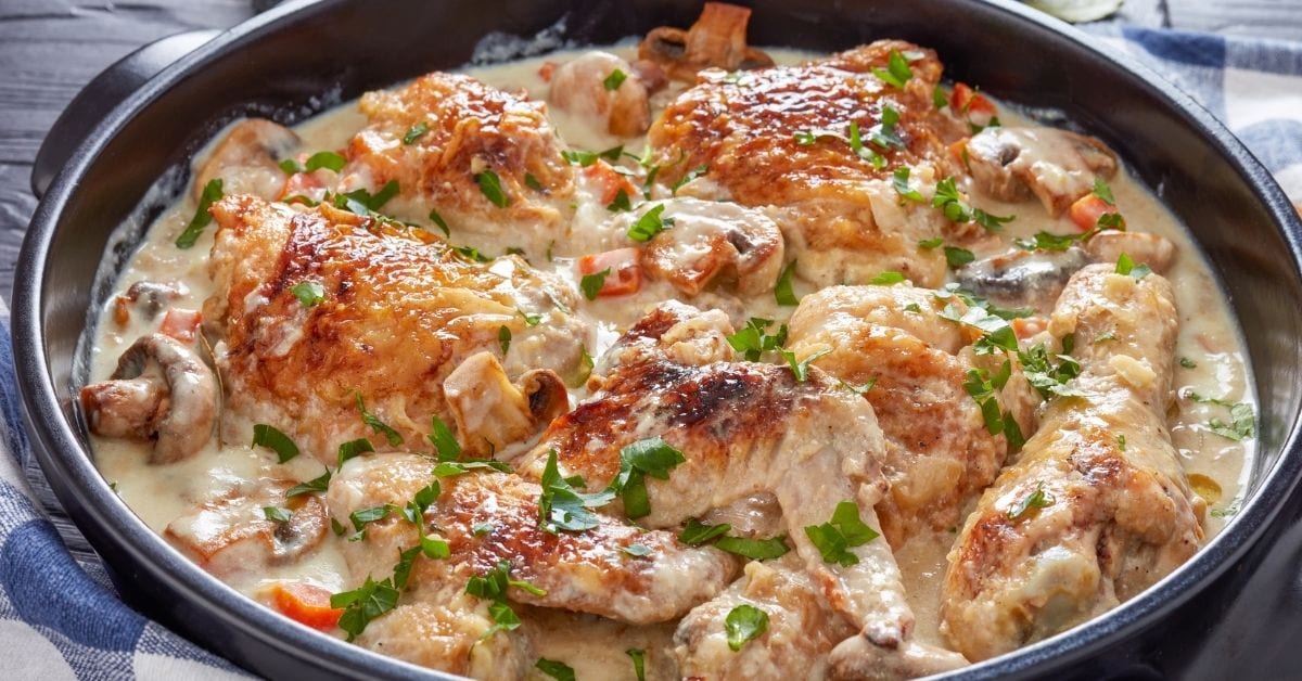 Creamy Stewed Chicken with Mushrooms and Herbs