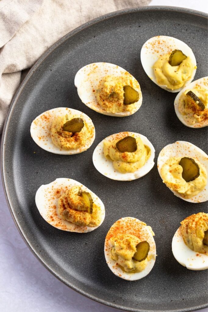 Deviled Eggs with Pickles, Mustard, Mayo and Paprika