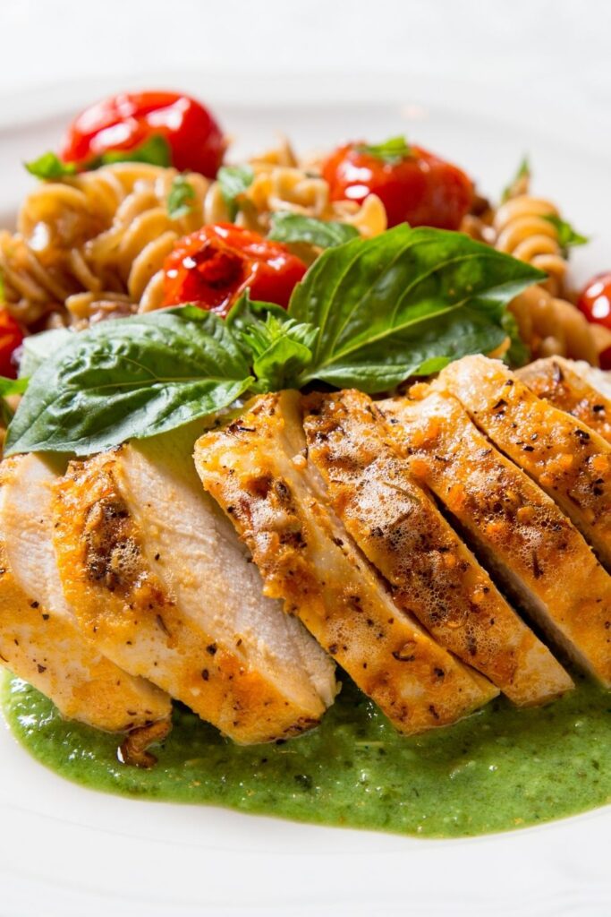 Healthy Chicken Dinner with Tomatoes and Pasta