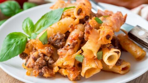 Homemade Baked Ziti in a Plate